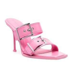ALEXANDER MCQUEEN double Buckle Leather Heel Sandals Pink Size 36
